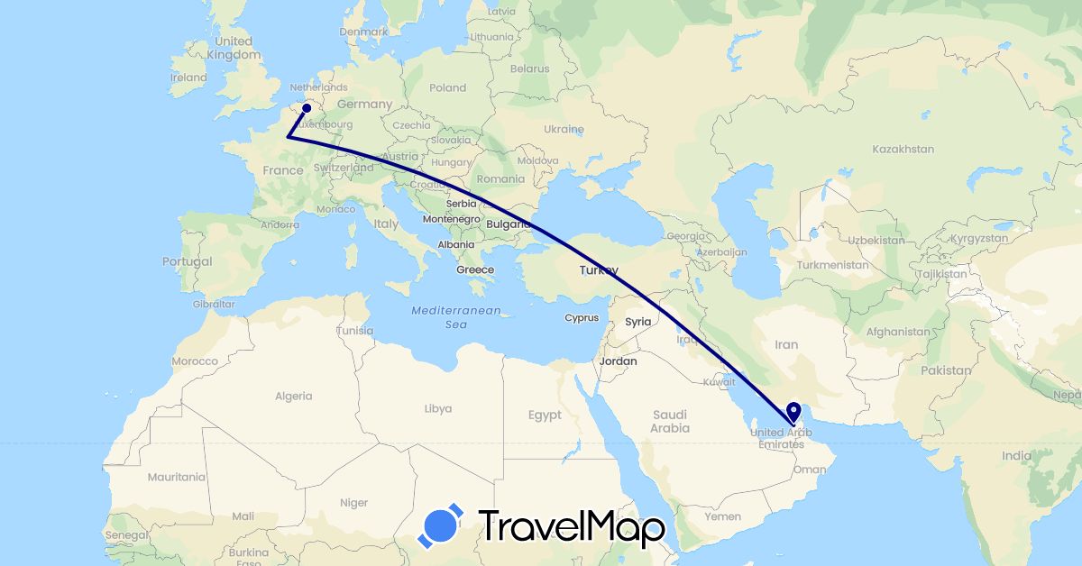 TravelMap itinerary: driving in United Arab Emirates, Belgium, France (Asia, Europe)